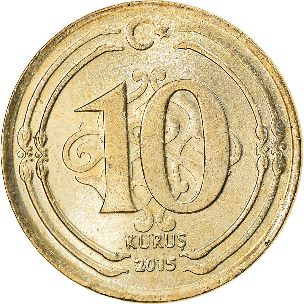 Moneta, Turchia, 10 Kurus, 2015, BB, Ottone, KM:1241