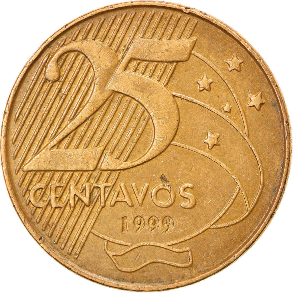 Monnaie, Brésil, 25 Centavos, 1999, TTB, Bronze Plated Steel, KM:650