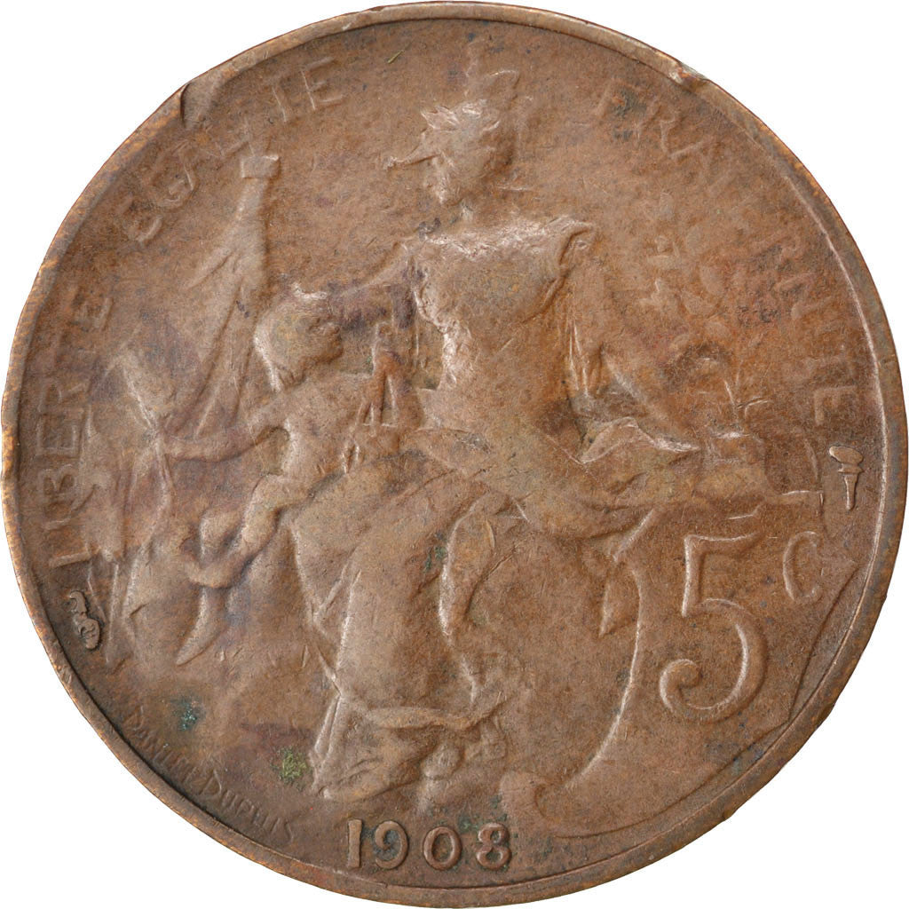 Coin, France, Dupuis, 5 Centimes, 1908, VF(30-35), Bronze, KM:842, Gadoury:165