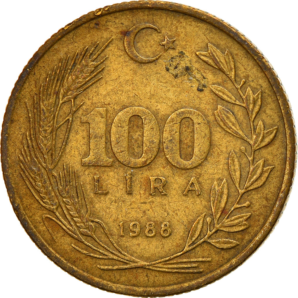 Moeda, Turquia, 100 Lira, 1988, EF(40-45), Alumínio-Bronze, KM:988