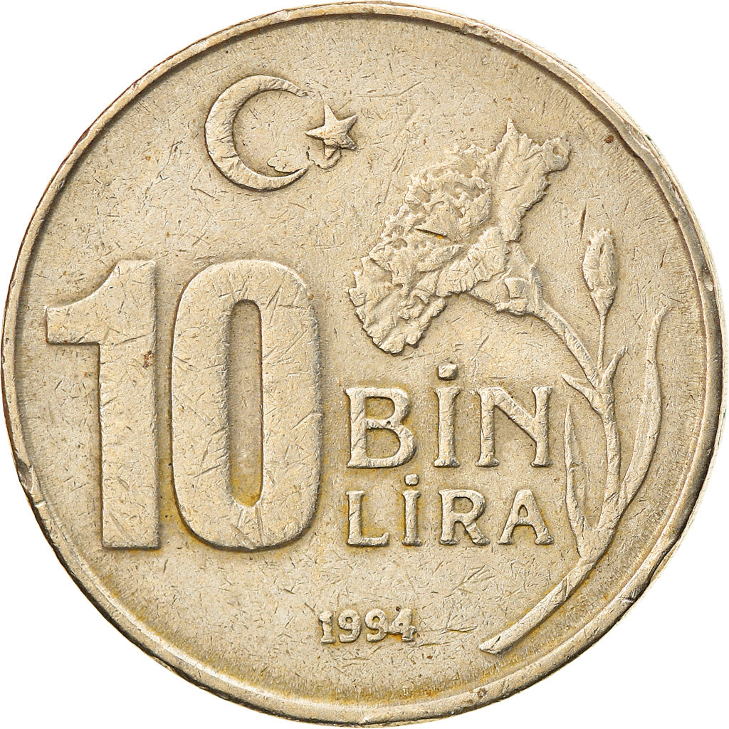Coin, Turkey, 10000 Lira, 10 Bin Lira, 1994, EF(40-45), Copper-Nickel-Zinc