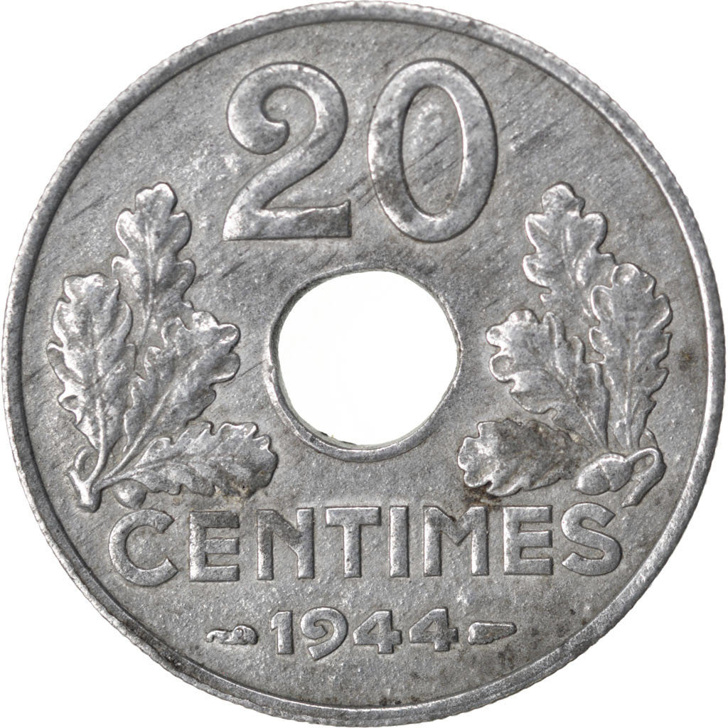 Coin, France, État français, 20 Centimes, 1944, Paris, EF(40-45), Zinc