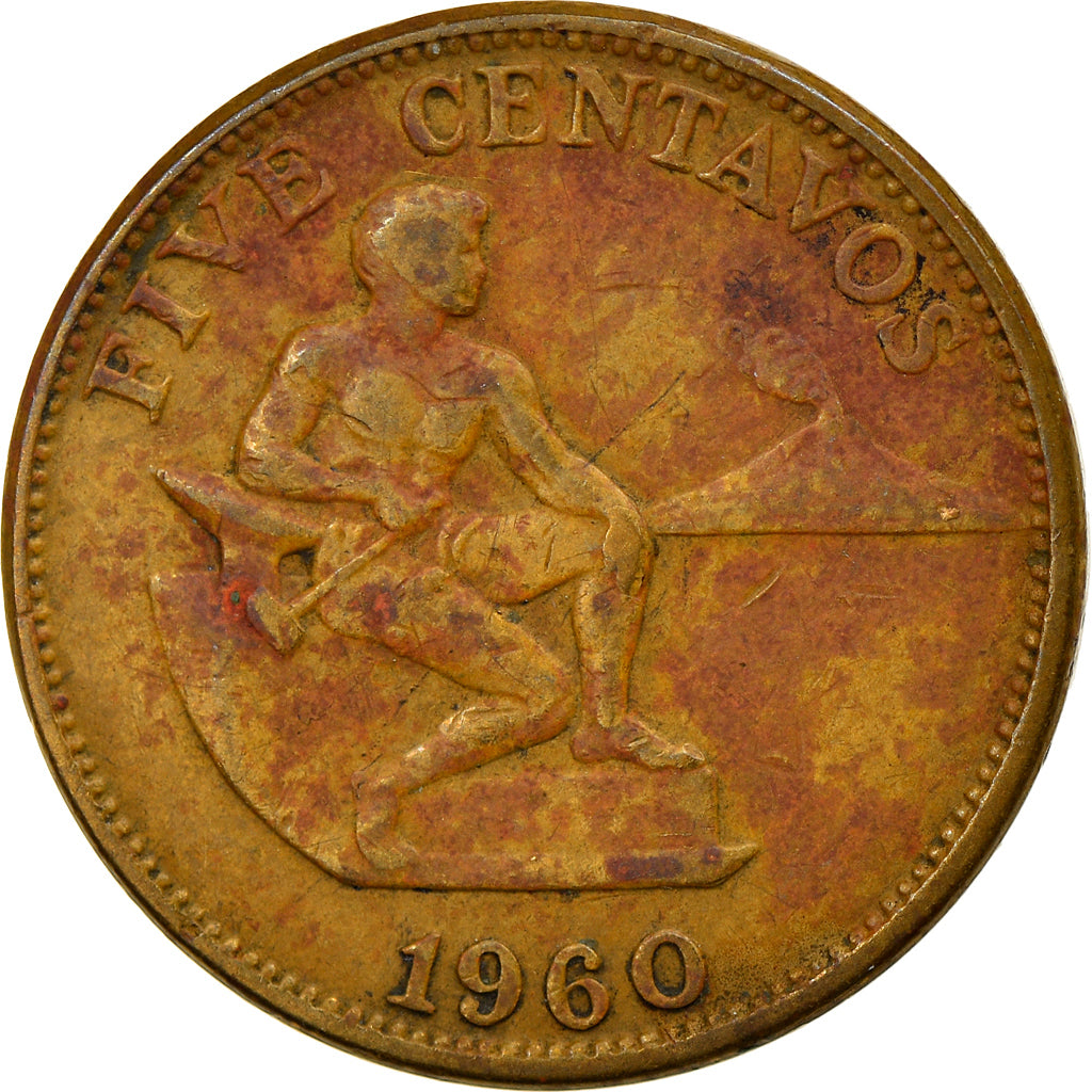 Coin, Philippines, 5 Centavos, 1960, VF(20-25), Brass, KM:187