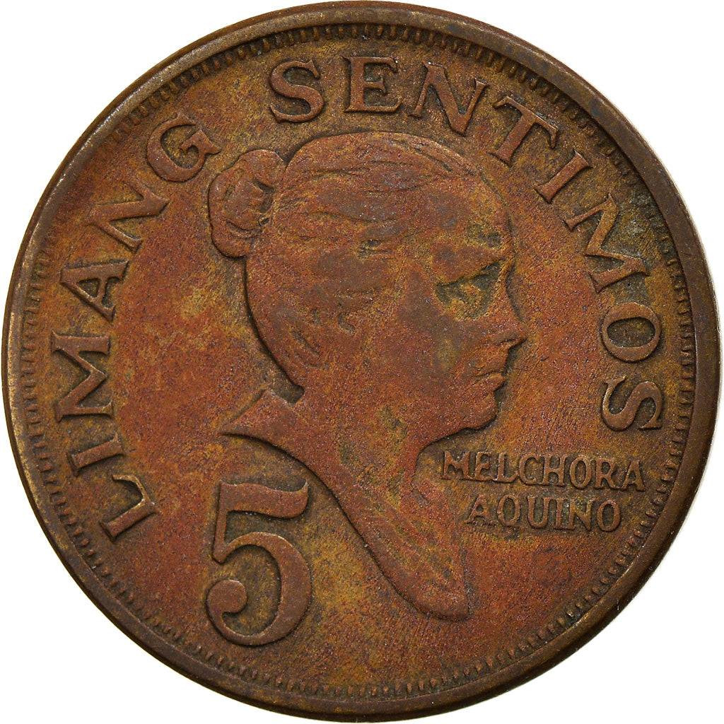 Moeda, Filipinas, 5 Sentimos, 1968, VF(30-35), Latão, KM:197