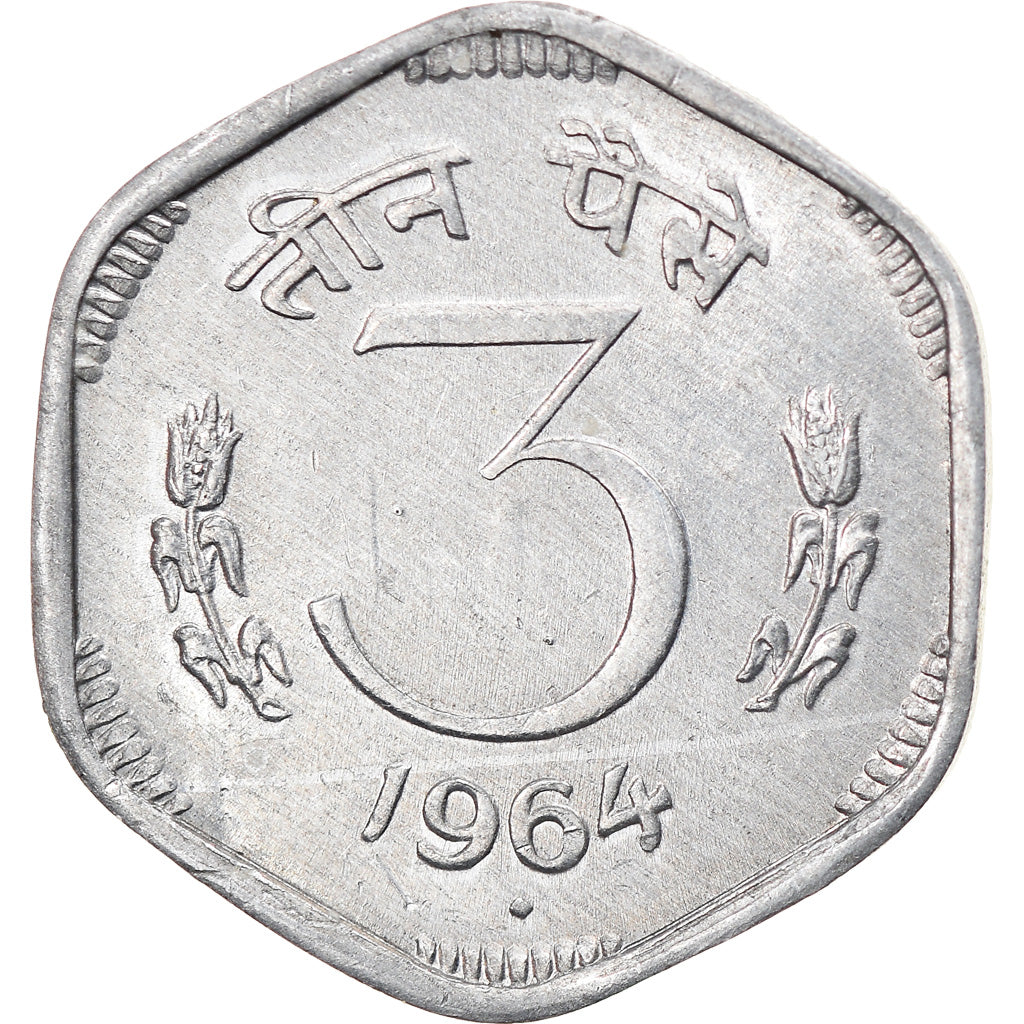 Coin, INDIA-REPUBLIC, 3 Paise, 1964, EF(40-45), Aluminum, KM:14.1
