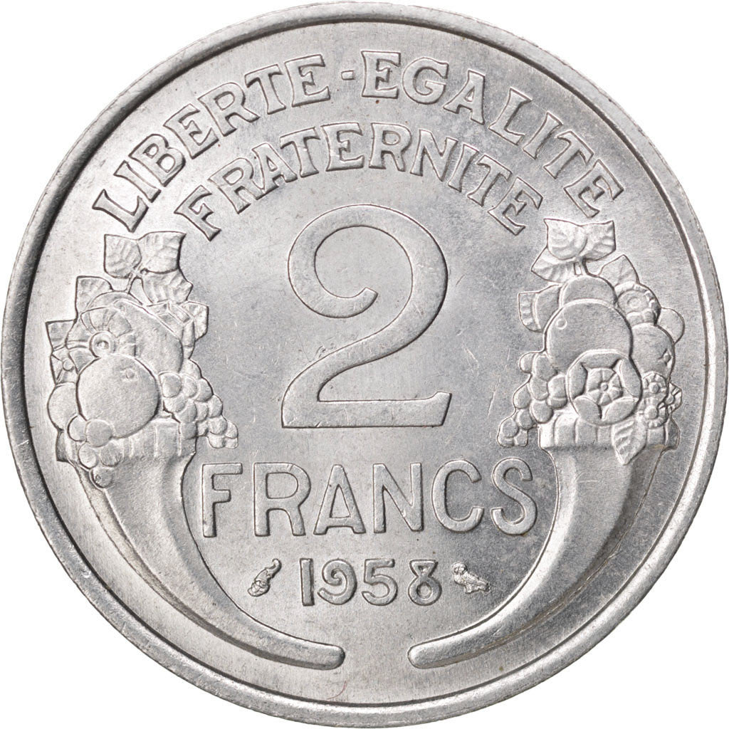 Coin, France, Morlon, 2 Francs, 1958, MS(63), Aluminum, KM:886a.1, Gadoury:538b