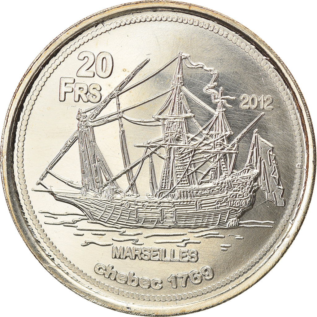 Moeda, França, 20 Francs, 2012, Bassas da India, MS(63), Cuproníquel Alumínio