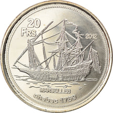 Moeda, França, 20 Francs, 2012, Bassas da India, MS(63), Cuproníquel Alumínio