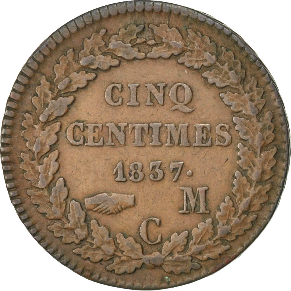 Moneta, Monaco, Honore V, 5 Centimes, Cinq, 1837, Monaco, MB+, Forma in ottone