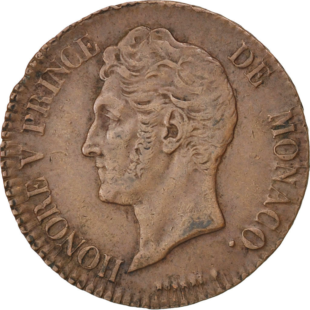Moneta, Monaco, Honore V, 5 Centimes, Cinq, 1837, Monaco, BB, Forma in ottone