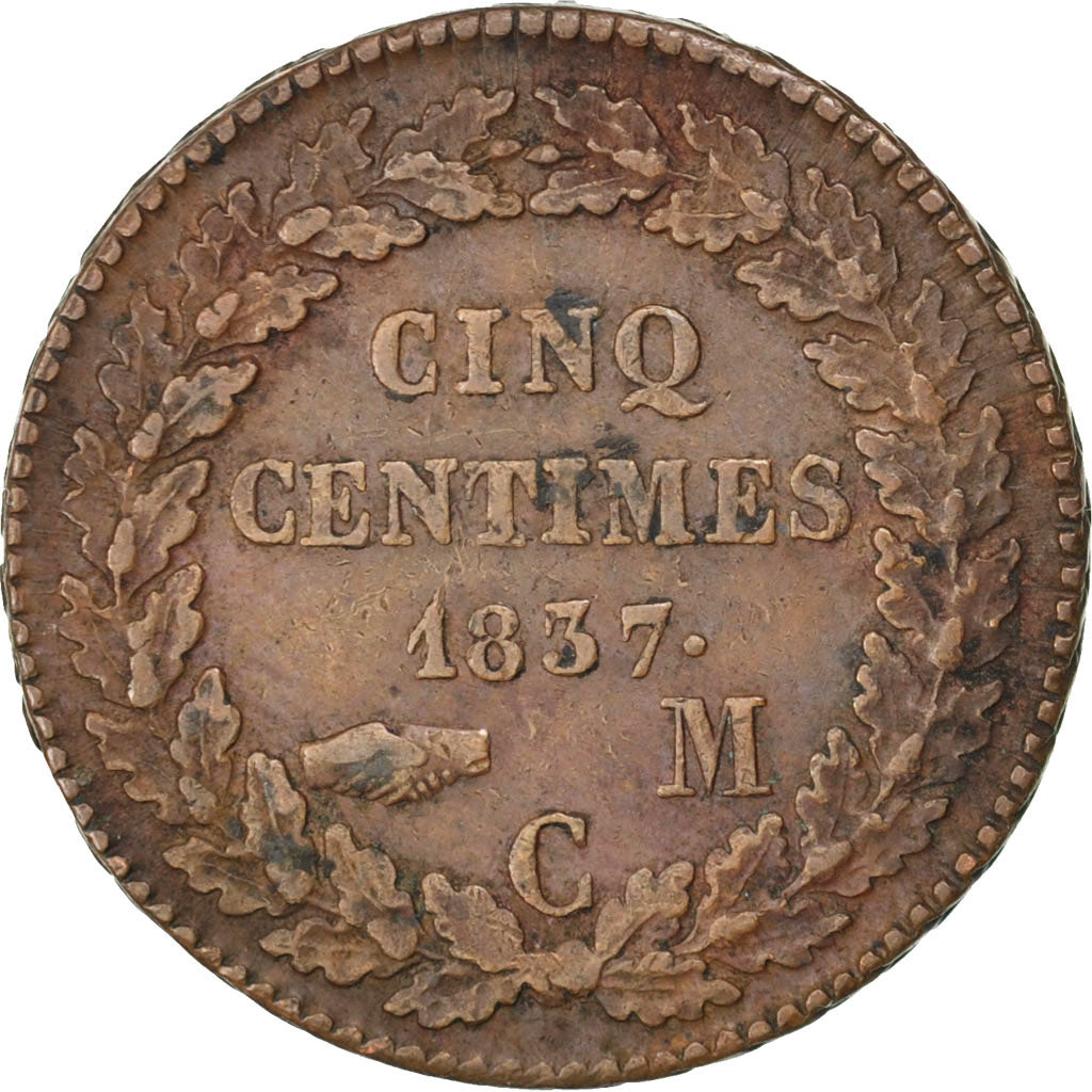 Moneta, Monaco, Honore V, 5 Centimes, Cinq, 1837, Monaco, BB, Forma in ottone