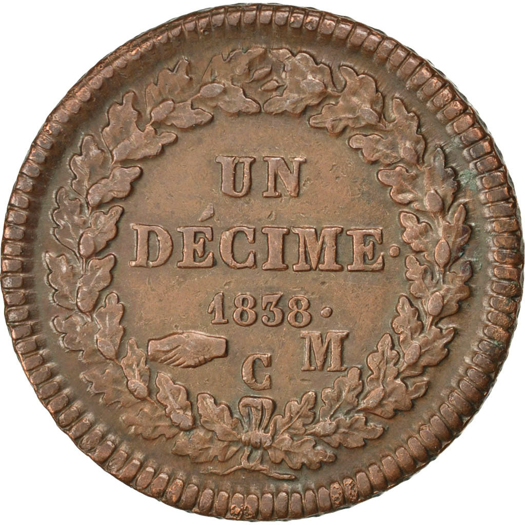Moneta, Monaco, Honore V, Decime, 1838, Monaco, BB+, Rame, KM:97.1, Gadoury:105