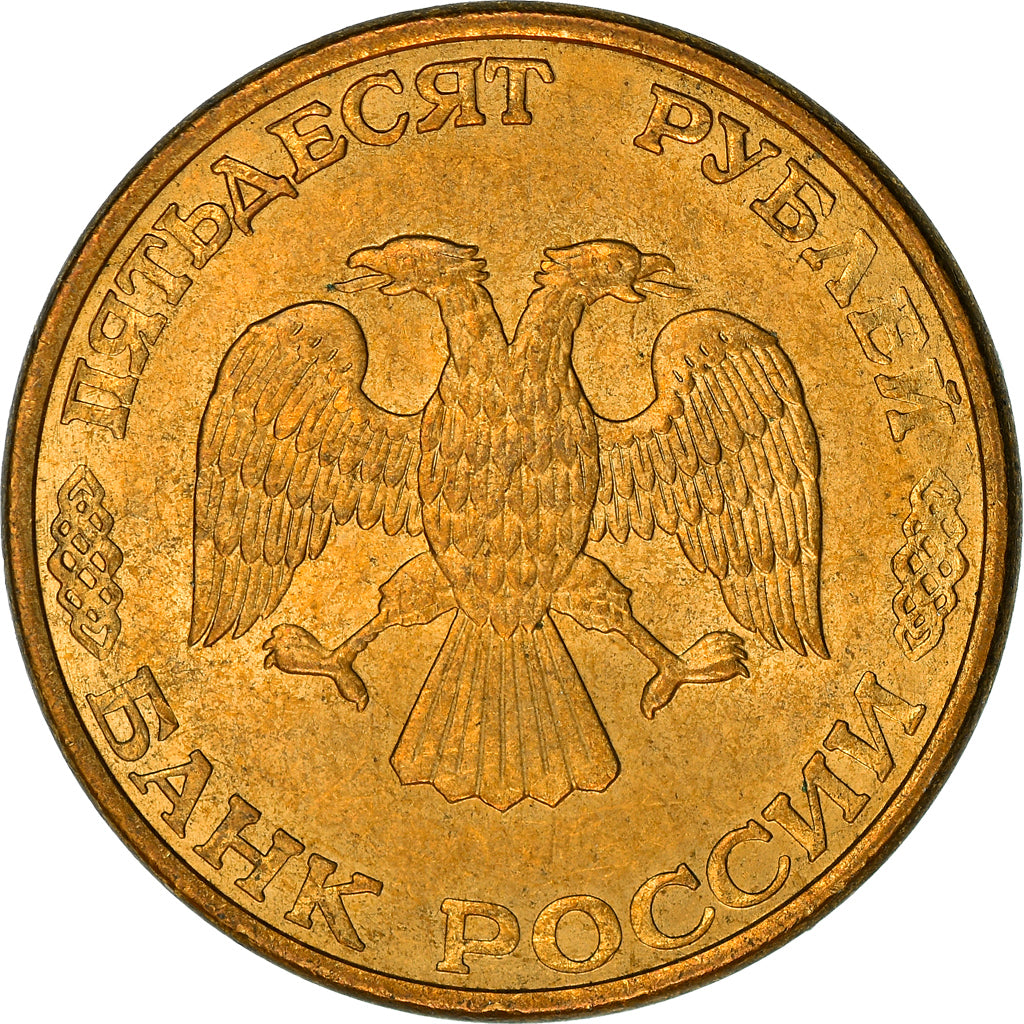 Moeda, Rússia, 50 Roubles, 1993, Saint-Petersburg, EF(40-45), Bronze, KM:329.1