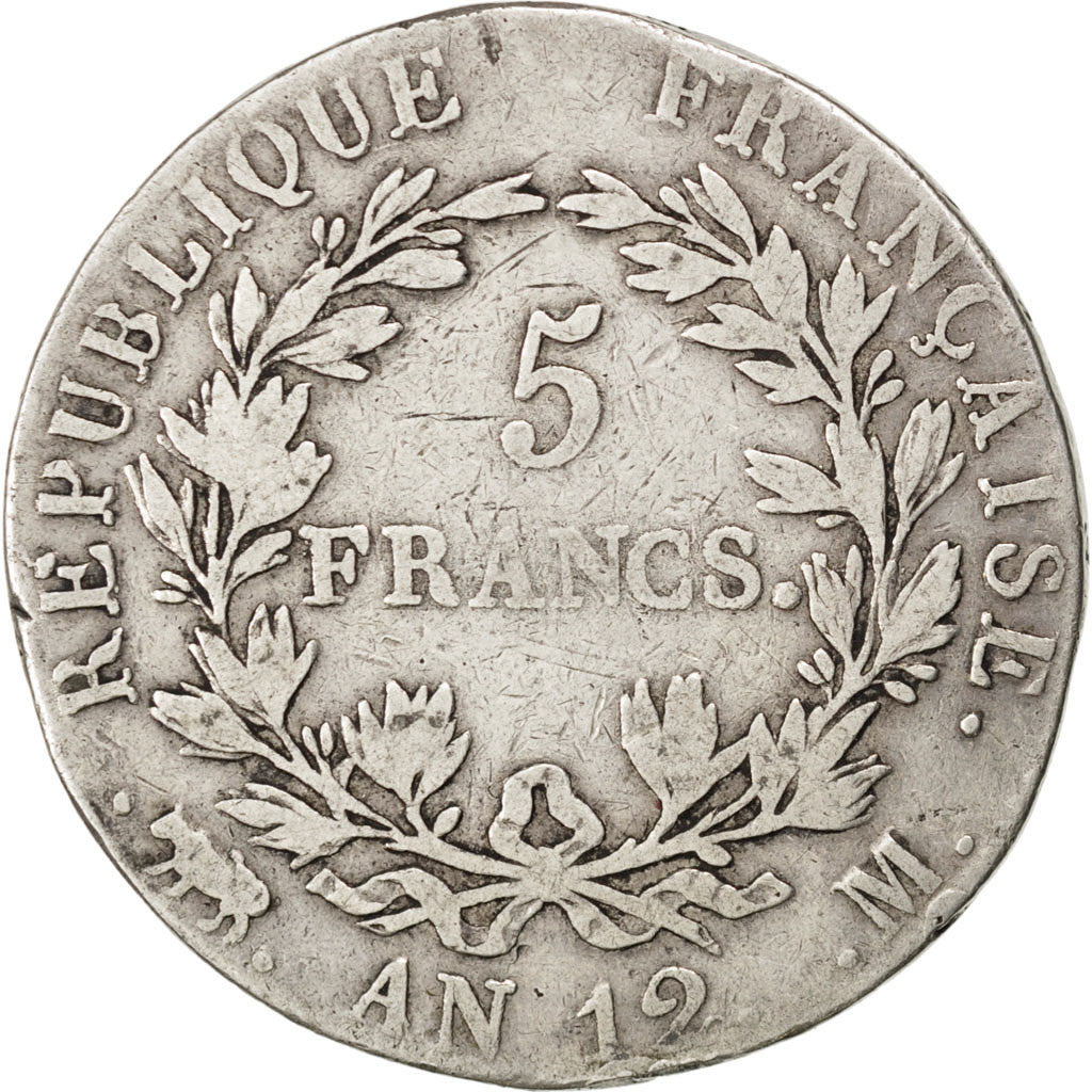 Moneta, Francia, Napoléon I, 5 Francs, 1804, Toulouse, MB, Argento, KM:660.8