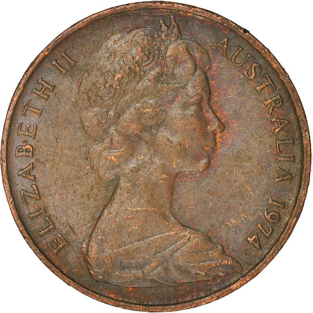 Moneta, Australia, Elizabeth II, 2 Cents, 1974, EF(40-45), Bronze, KM:63