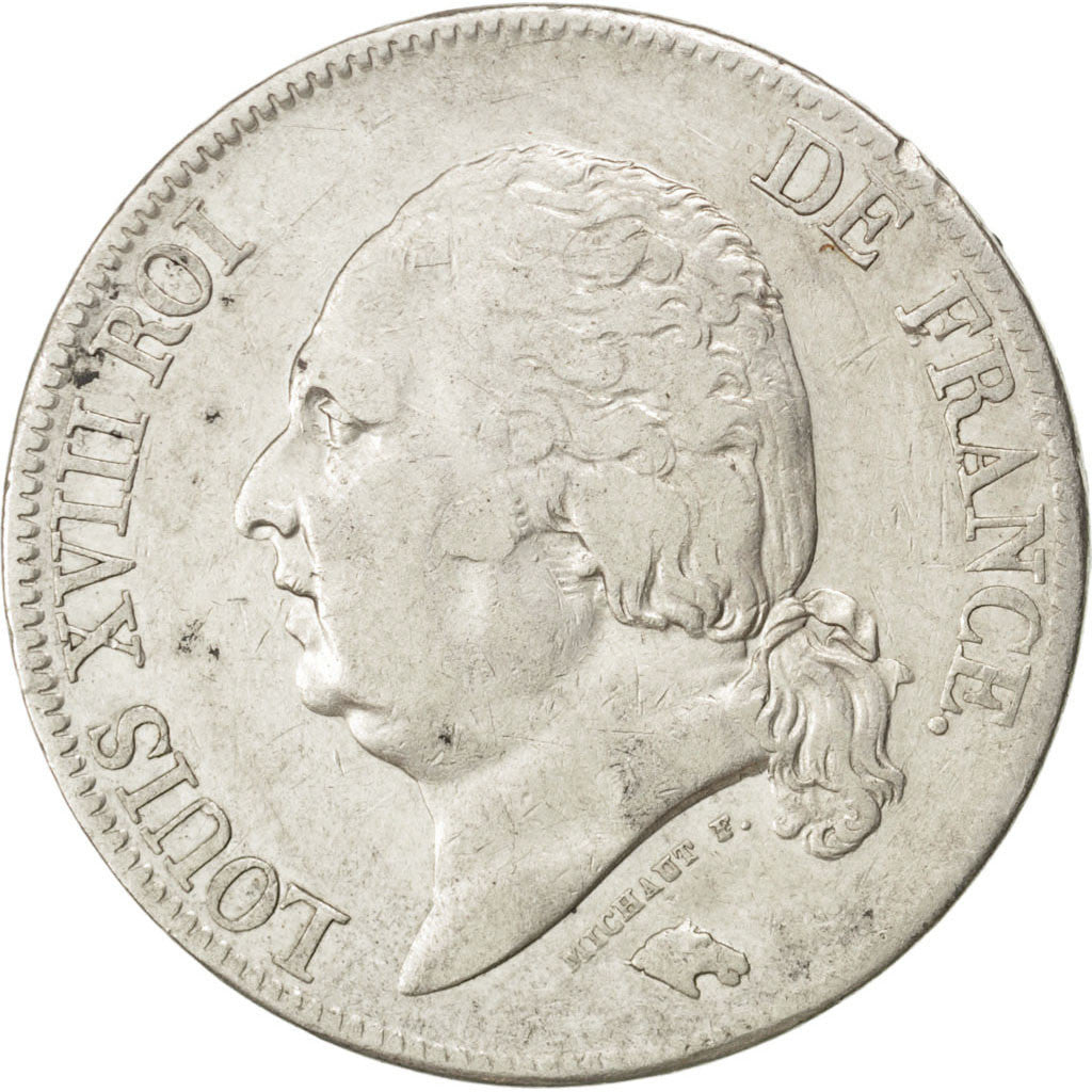 Coin, France, Louis XVIII, Louis XVIII, 5 Francs, 1824, Marseille, VF(30-35)
