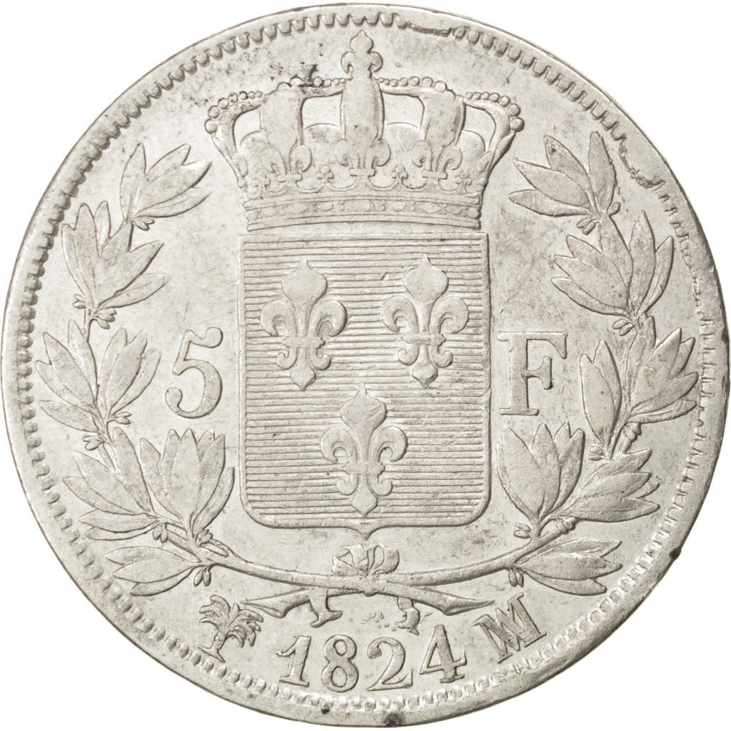 Coin, France, Louis XVIII, Louis XVIII, 5 Francs, 1824, Marseille, VF(30-35)
