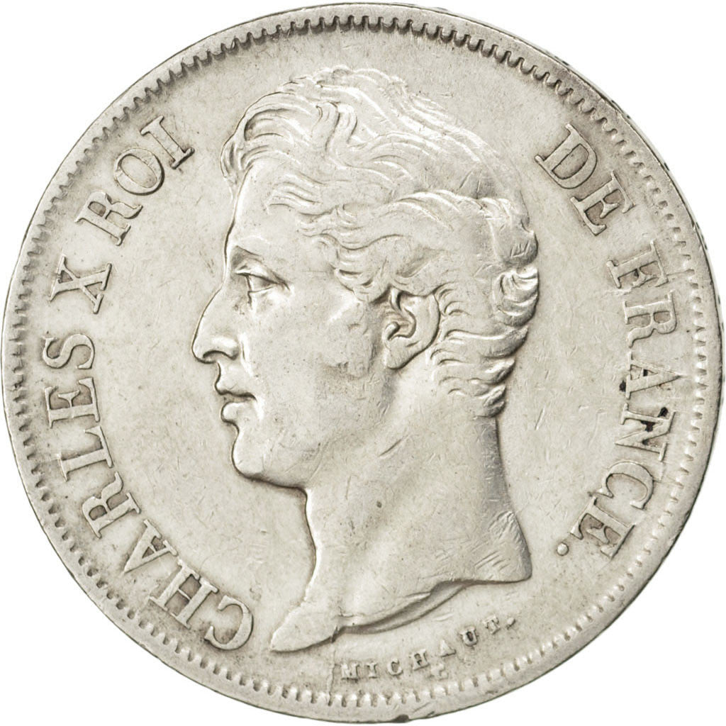 Moneta, Francia, Charles X, 5 Francs, 1827, Paris, BB, Argento, KM:728.1