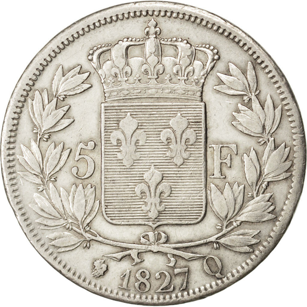 Moneta, Francia, Charles X, 5 Francs, 1827, Paris, BB, Argento, KM:728.1