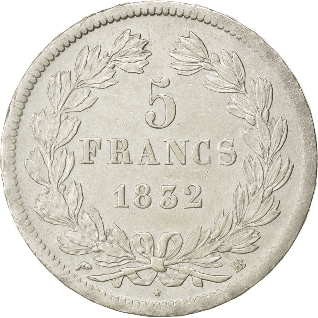 Coin, France, Louis-Philippe, 5 Francs, 1832, Strasbourg, AU(50-53), Silver