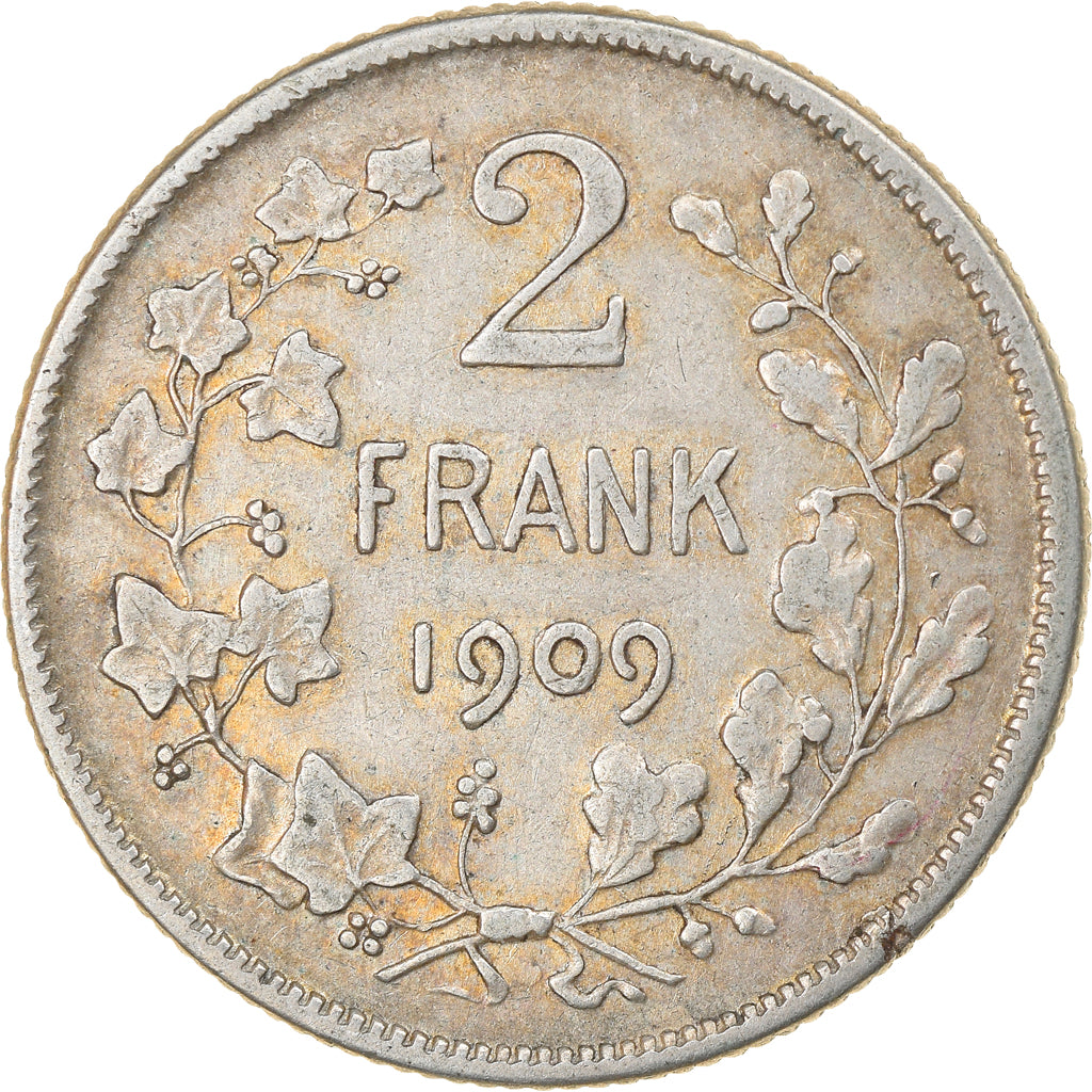 Münze, Belgien, 2 Francs, 2 Frank, 1909, S+, Silber, KM:59