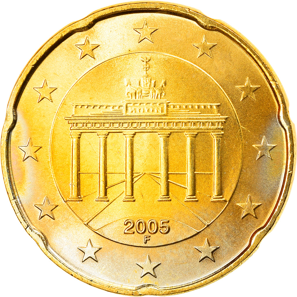 ALEMANIA - REPÚBLICA FEDERAL, 20 Euro Cent, 2005, Stuttgart, SC, Latón, KM:211