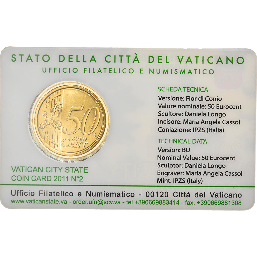 Vaticaanstad, 50 Euro Cent, 2011, Rome, Coin card, FDC, Tin