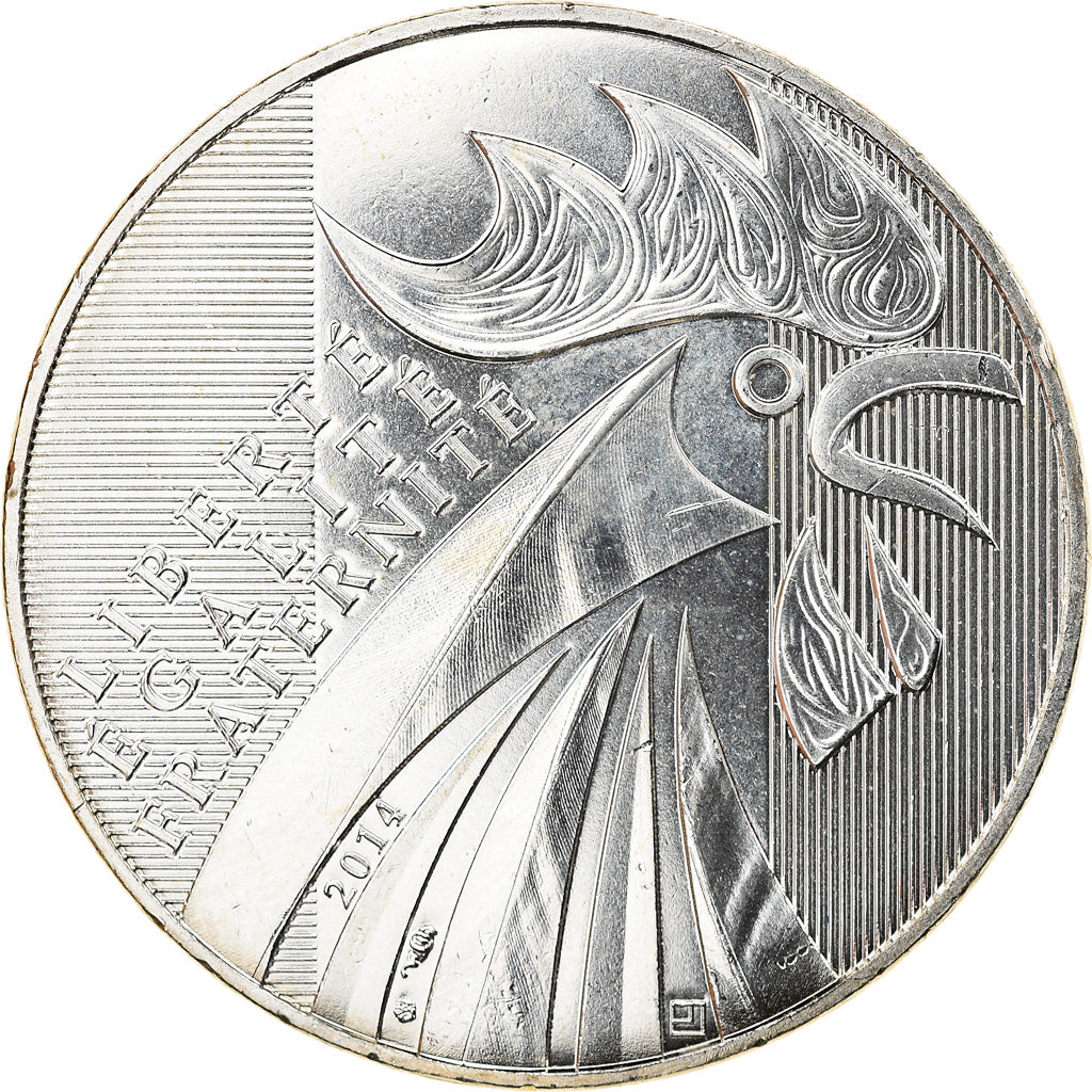 Francja, 10 Euro, 2014, Coq, MS(63), Srebro, Gadoury:EU656