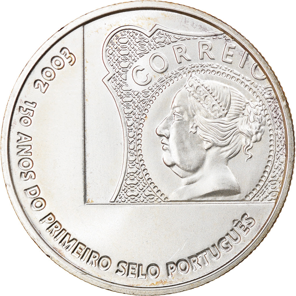 Portugal, 5 Euro, 150th Anniversary - First Portuguese Postage Stamp, 2003