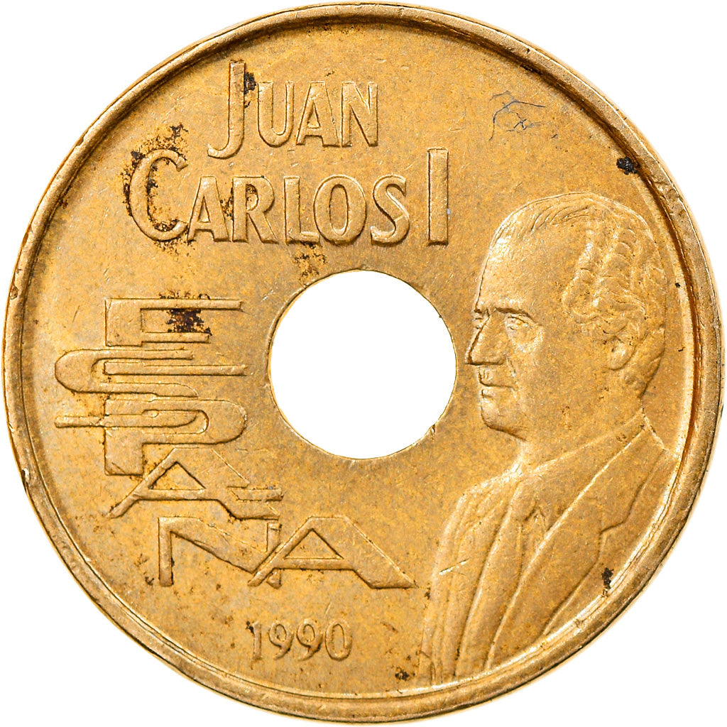Munten, Spanje, Juan Carlos I, 25 Pesetas, 1990, Madrid, FR+, Aluminum-Bronze