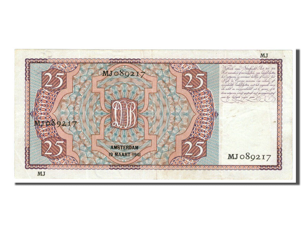 Banknote, Netherlands, 25 Gulden, 1941, AU(55-58)