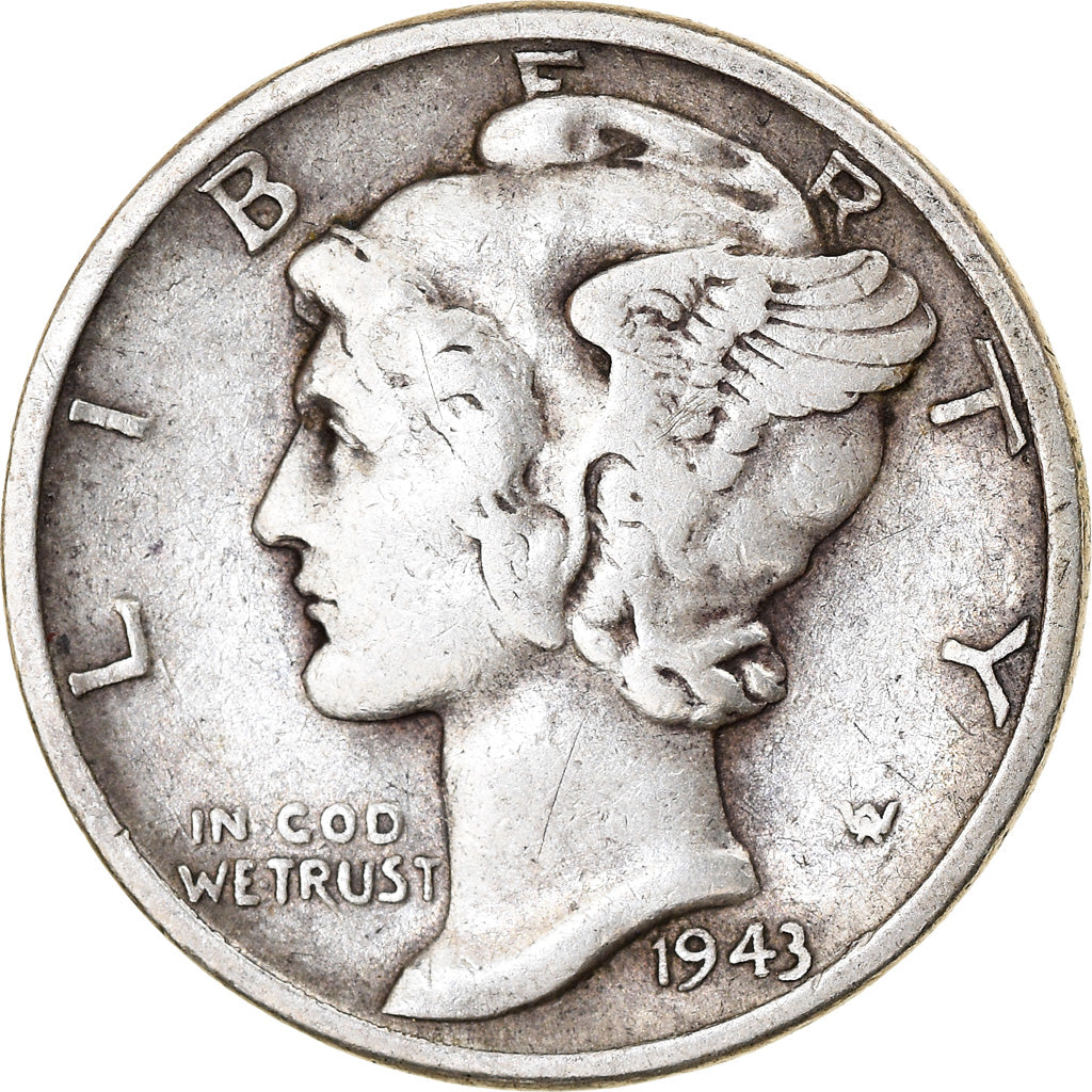Coin, United States, Mercury Dime, Dime, 1943, U.S. Mint, Philadelphia