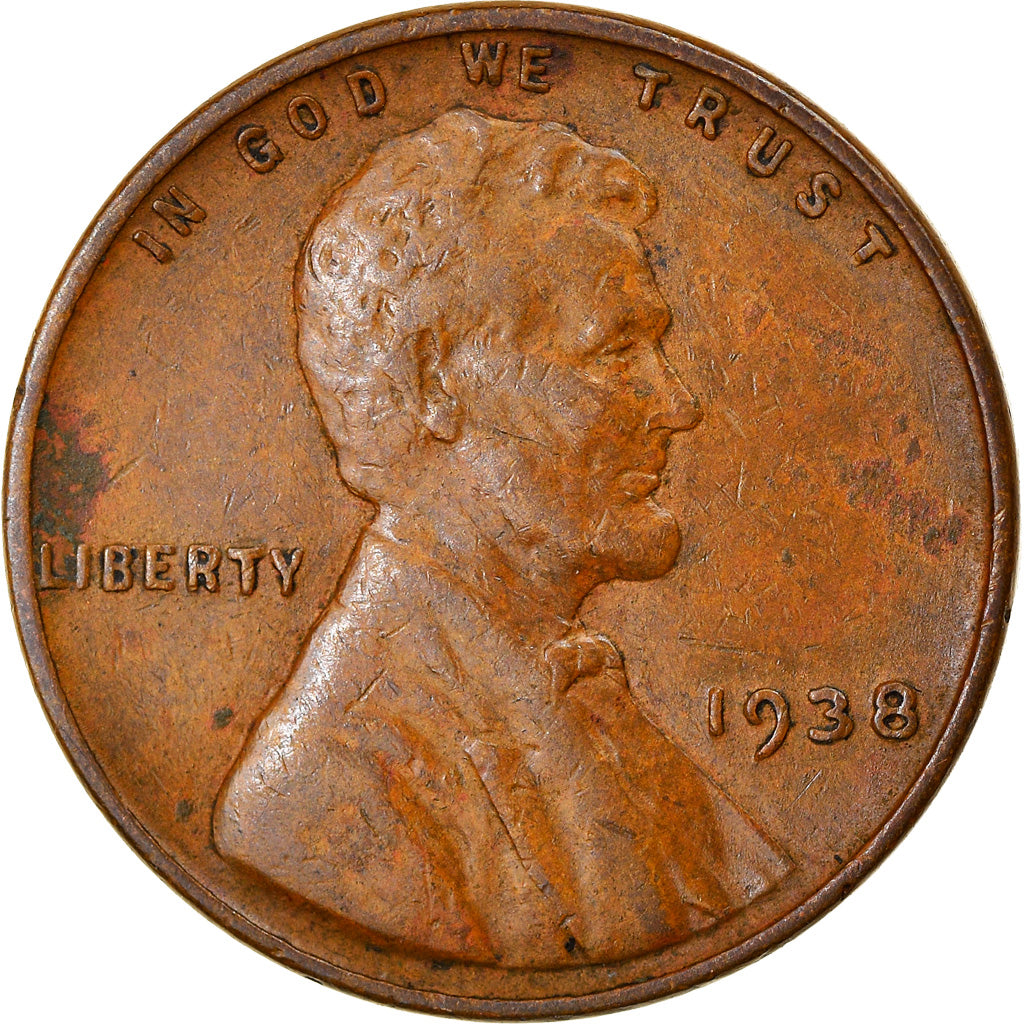 Moneta, Stati Uniti, Lincoln Cent, Cent, 1938, U.S. Mint, Philadelphia, BB