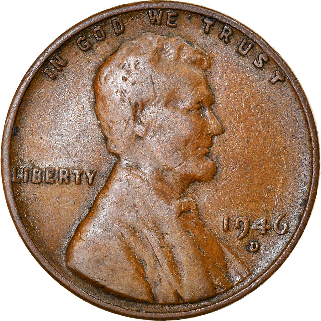 Moneta, Stati Uniti, Lincoln Cent, Cent, 1946, U.S. Mint, Denver, MB+, Ottone