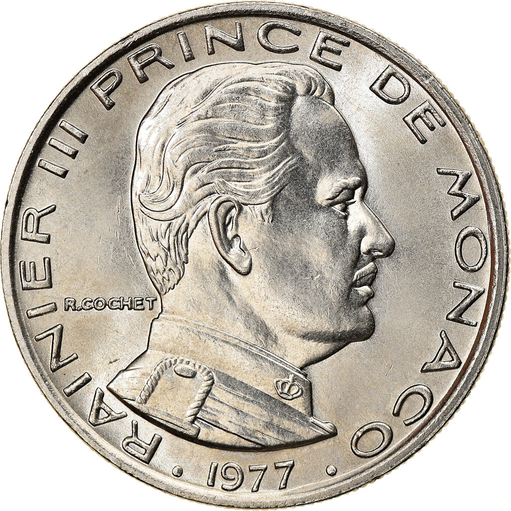 Coin, Monaco, Rainier III, Franc, 1977, MS(63), Nickel, KM:140, Gadoury:150
