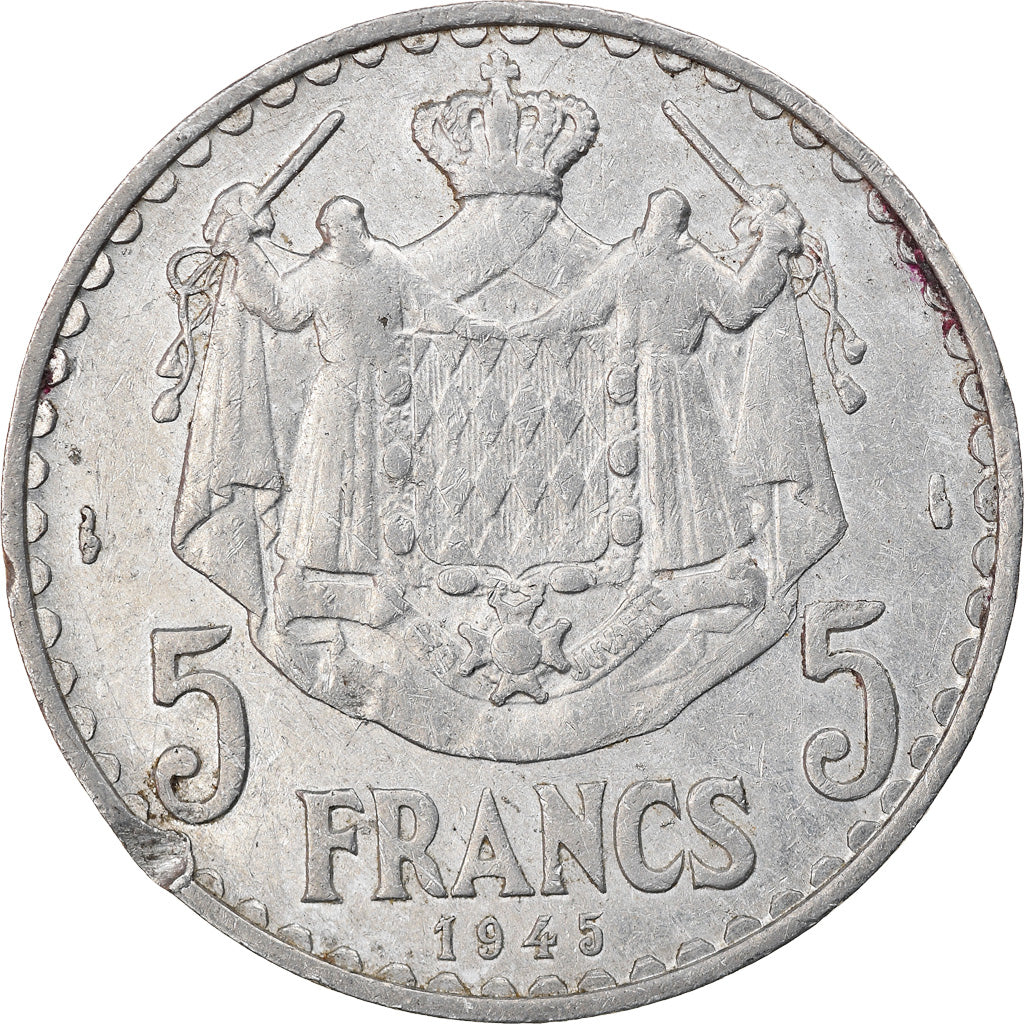 Moneta, Monaco, Louis II, 5 Francs, 1945, Paris, VF(30-35), Aluminium, KM:122