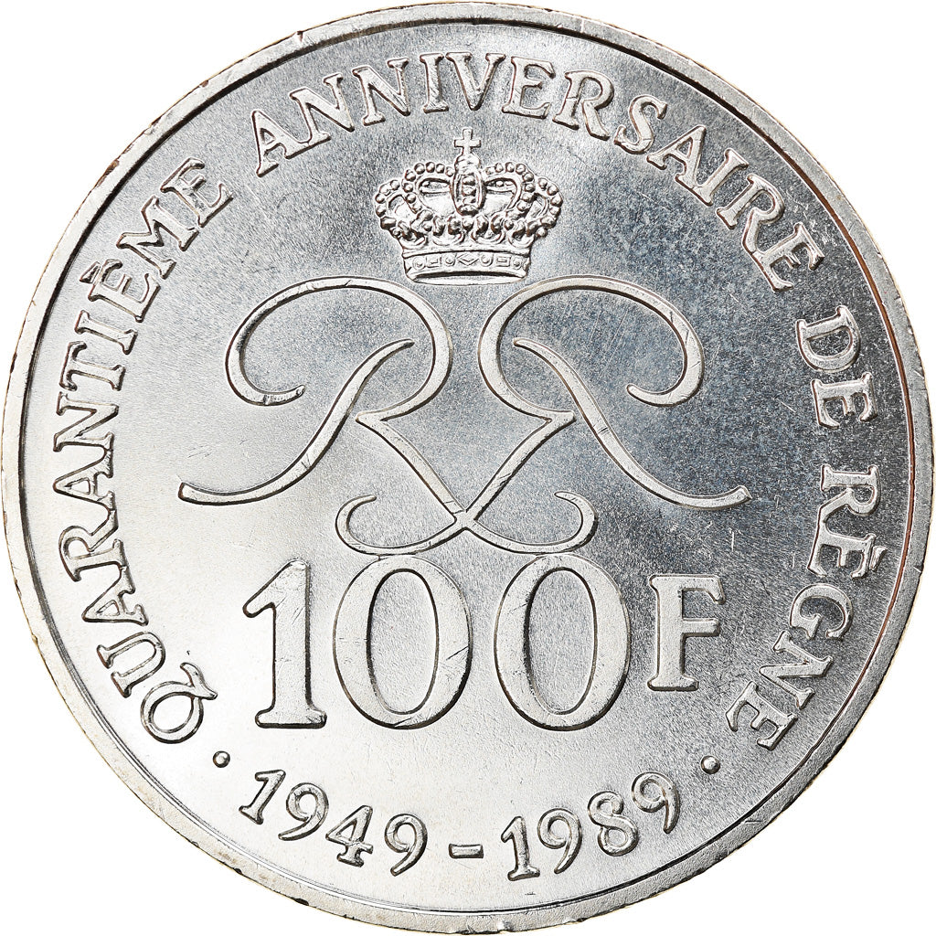 Moneta, Monaco, Rainier III, 100 Francs, 1989, MS(63), Srebro, KM:164