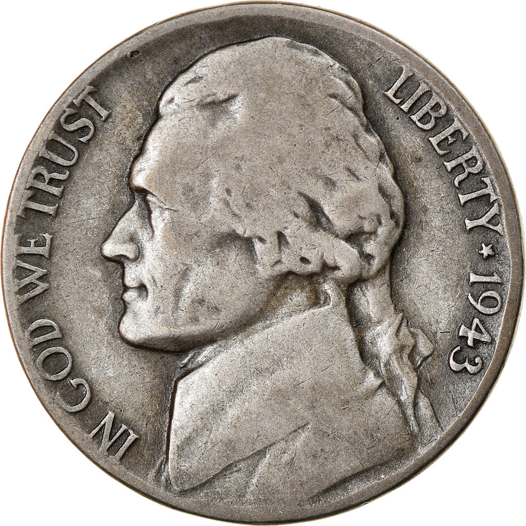 Moneda, Estados Unidos, Jefferson Nickel, 5 Cents, 1943, U.S. Mint