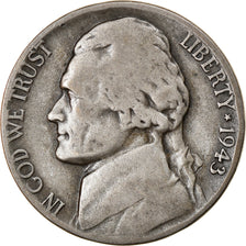 Moneda, Estados Unidos, Jefferson Nickel, 5 Cents, 1943, U.S. Mint