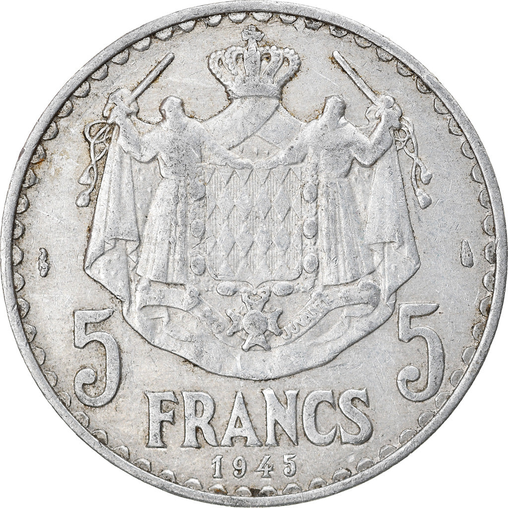 Moneta, Monaco, Louis II, 5 Francs, 1945, Paris, EF(40-45), Aluminium, KM:122