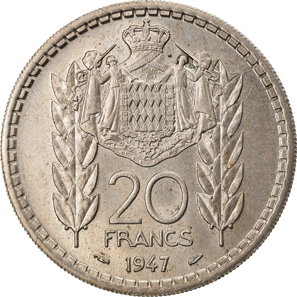 Coin, Monaco, Louis II, 20 Francs, Vingt, 1947, EF(40-45), Copper-nickel, KM:124