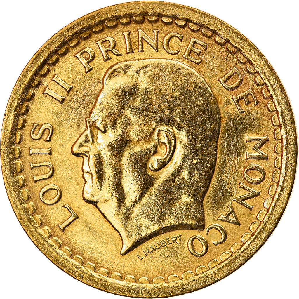 Coin, Monaco, Louis II, 2 Francs, undated (1945), EF(40-45), Aluminum-Bronze