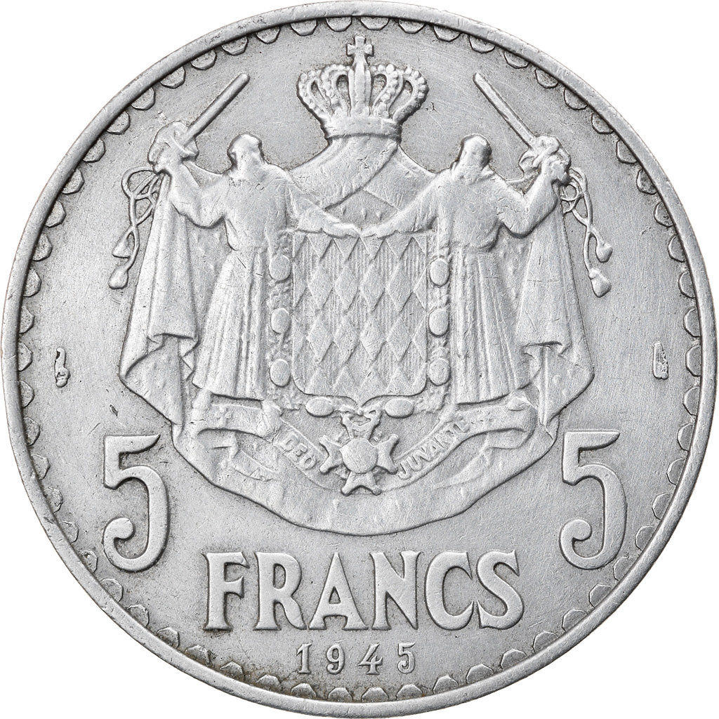 Coin, Monaco, Louis II, 5 Francs, 1945, Paris, EF(40-45), Aluminum, KM:122