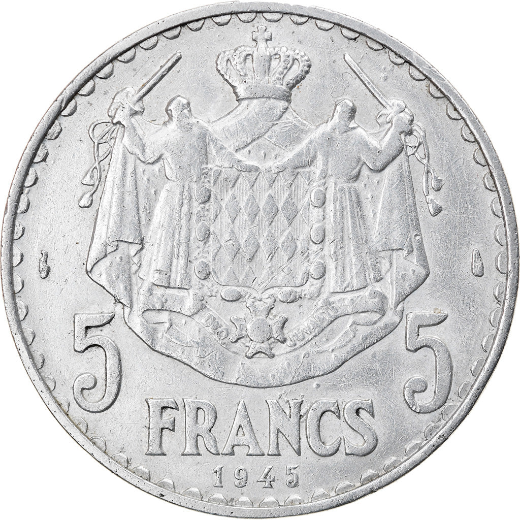 Moneta, Monaco, Louis II, 5 Francs, 1945, Paris, EF(40-45), Aluminium, KM:122
