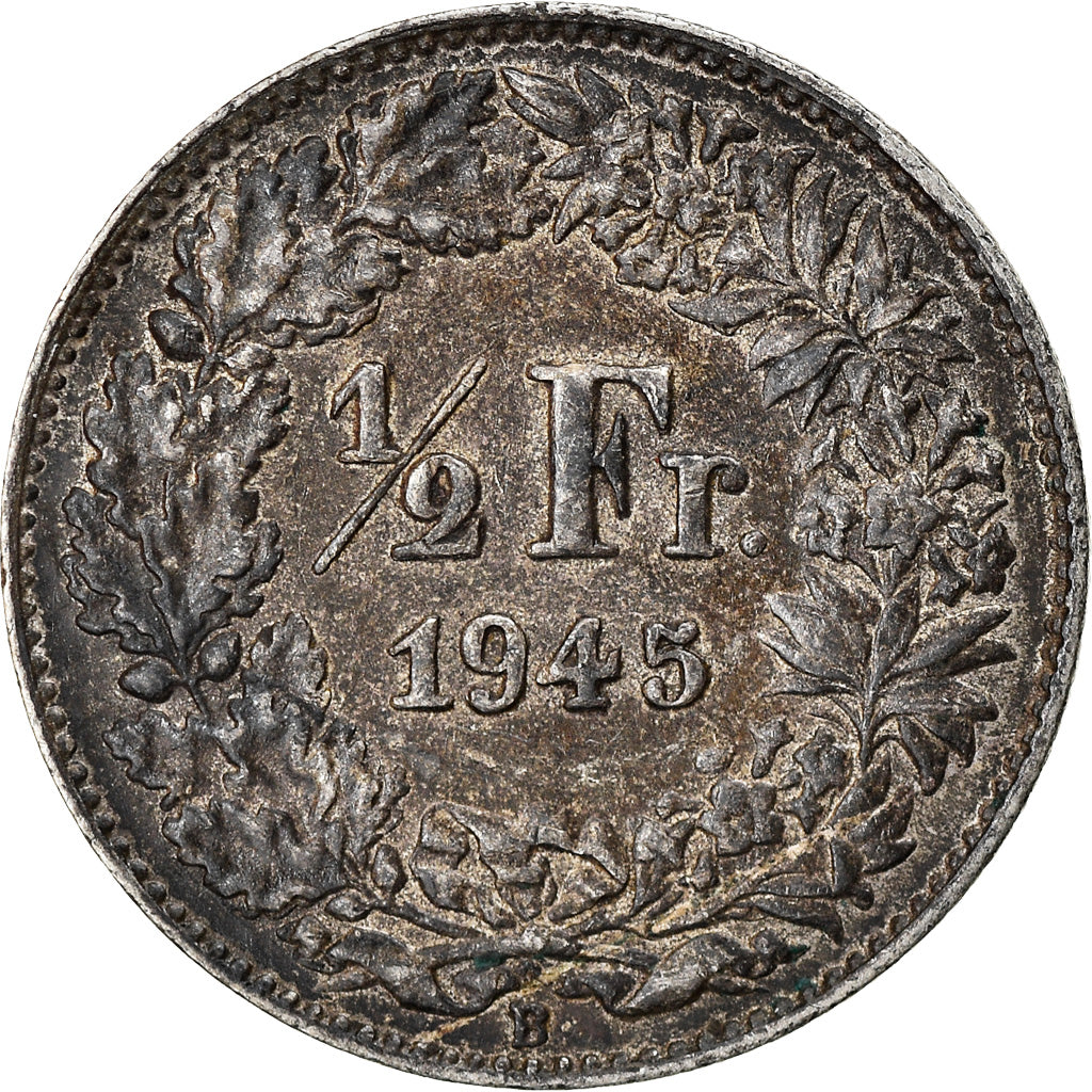 Moneda, Suiza, 1/2 Franc, 1945, Bern, BC+, Plata, KM:23