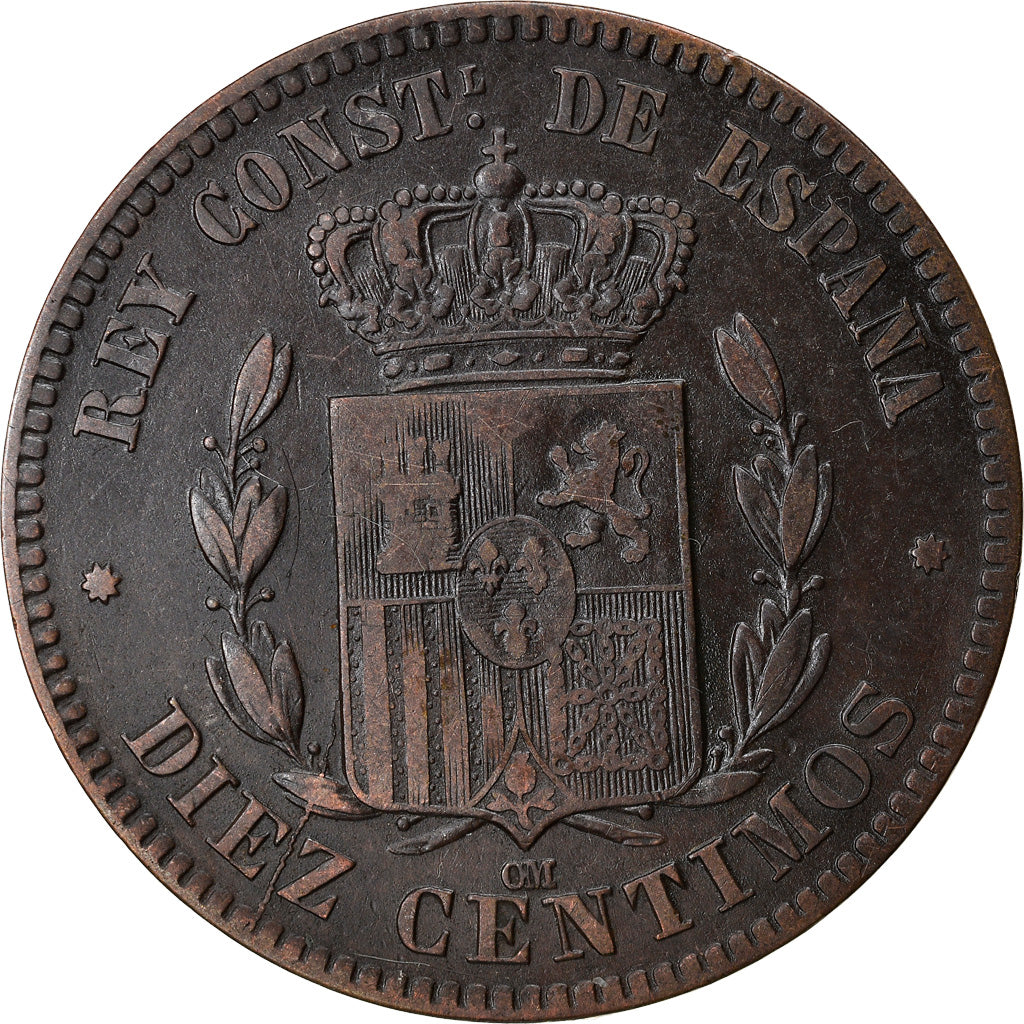 Moneta, Spagna, Alfonso XII, 10 Centimos, 1878, Madrid, BB+, Bronzo, KM:675