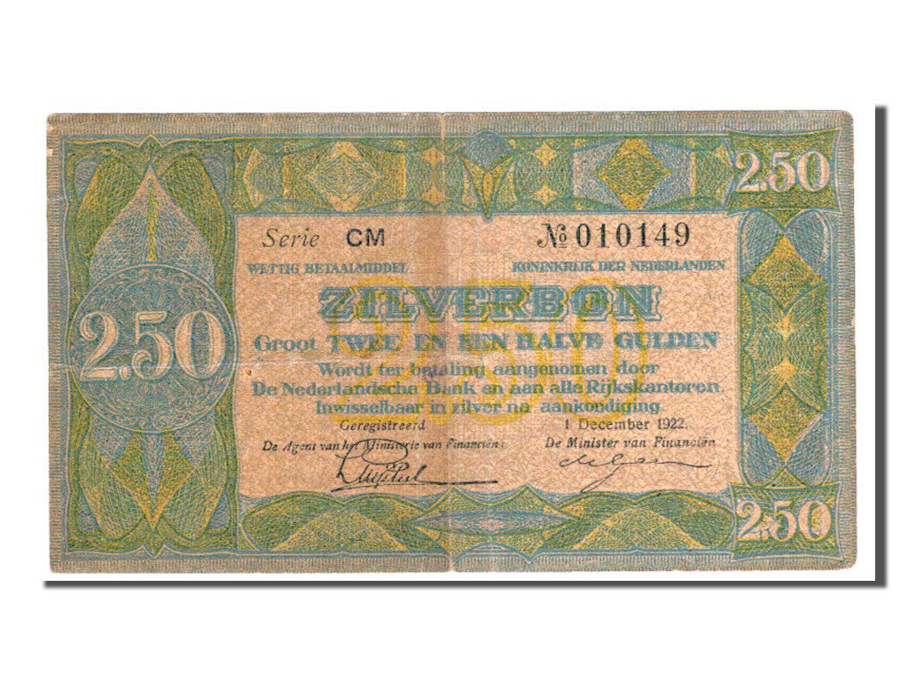 Billete, 2 1/2 Gulden, 1922, Países Bajos, MBC