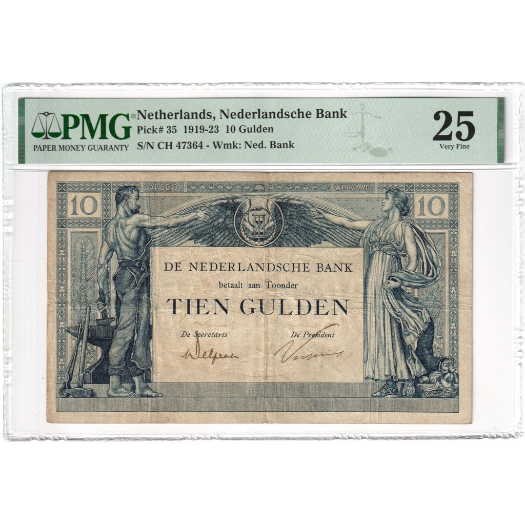 Países Baixos, 10 Gulden, VF 25, PMG