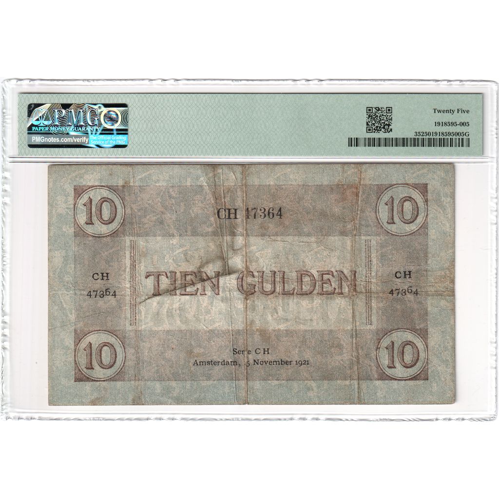Países Baixos, 10 Gulden, VF 25, PMG