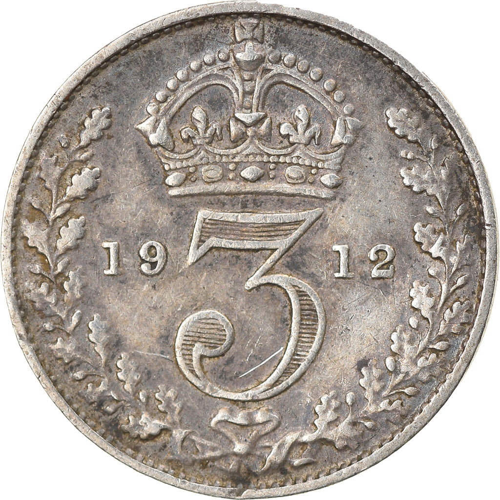 Moneda, Gran Bretaña, George V, 3 Pence, 1912, BC+, Plata, KM:813